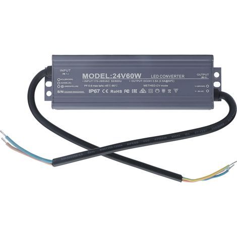 LED-Netzteil/Lichttreiber-Transformator, IP67 wasserdicht, 60 W Konstantspannung AC 170–265 V, 24 V, 2,5 A (1/5)