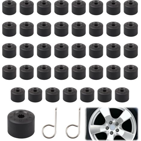 40 Pièces Cache Ecrou 17mm,Capuchon D'Écrou de Roue Cache Boulon 17mm Capuchons D'Écrou de Roue CacheÉcrous de Pneu Hexagonaux avec 2 Outil Demontage,pour Voitures (Noir)