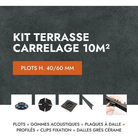 Kit carrelage terrasse 10m² Aspect Béton Glocal Absolute 60x60 cm - Mirage - 40/60 mm
