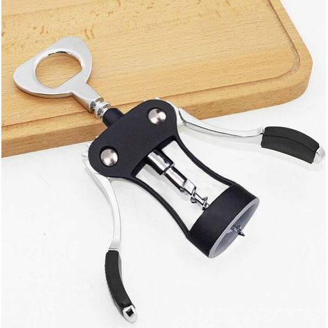 Sacacorchos de vino con tapón integrado, sacacorchos multifuncional de metal con alas para sumiller, ideal para abrir y extraer las cápsulas de botellas de vino y cerveza. (1/5)