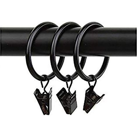 Black 10 curtain rings with clips, inner diameter 3.5 x 35 mm (1.37 inches) (1/3)