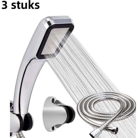 Lot de 3 ensemble pommeau de douche pommeau de douche à pluie carré ensemble de douche à main pommeau à 300 trous support et tuyau argent (1/5)