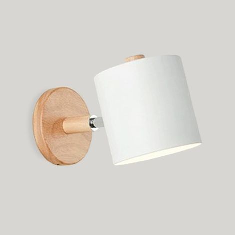 Applique Murale Interieure E27 Réglable Lampe Murale en Bois Applique avec Abat-jour en Métal Plafonnier Luminaire Enfant pour Chevet Bureau Salon Lecture, Blanc (1/5)