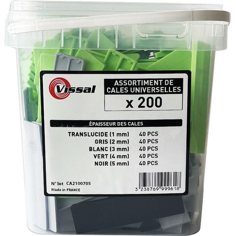 Lot de 200 cales universelles 1mm à 5mm – Plastique pour pose terrasse bois – 40 cales par épaisseur – Pour espaces extérieurs – Vissal