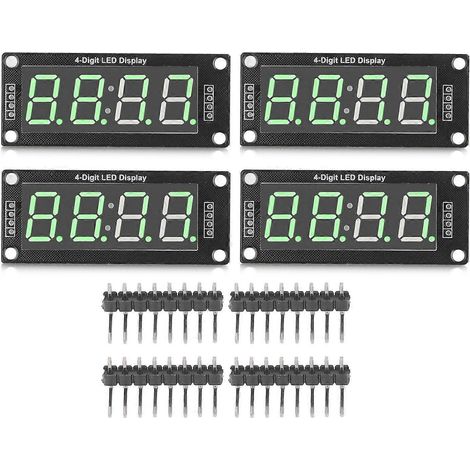 4er-Set 4-stellige digitale LED-Röhrenanzeige, 7-Segment-Uhrmodul TM1637, 0,56 Zoll, Grün, MRA041A