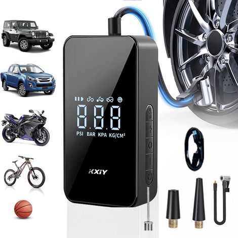Cordless Tire Inflator Air Compressor 150 PSI, 6000 mAh Tire Pump with 12 V DC, Rechargeable Electric Bicycle Pump with Digital LED Display and Emergency Light for Car Motorcycle Bicycle MUMU (1/4)
