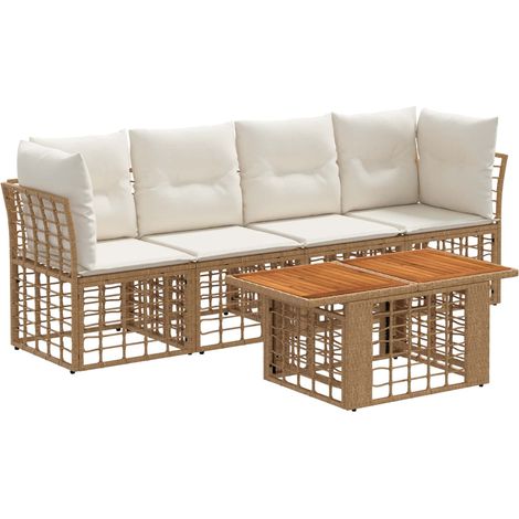Conjunto de sofás de jardín 5 uds. Natural y Crema vidaXL (1/5)