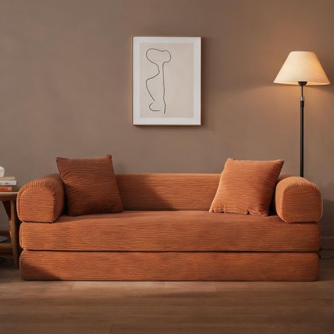 Canapé-lit modulable en velours terracotta 195 cm en foam (1/5)