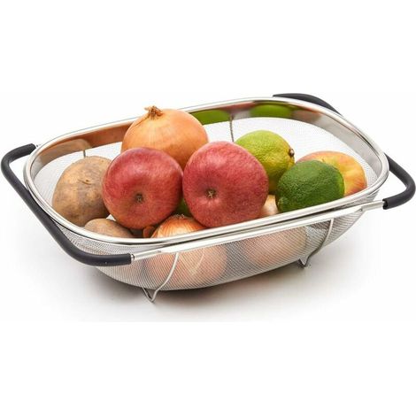 Green Mobility-Passoire en Acier Inoxydable au dessus de Lavabo, Grand Passoire Panier de Cuisine avec Poignées Extensible idéale pour lavage rinçage fruits, légumes, riz, égoutter les pâtes (1/5)