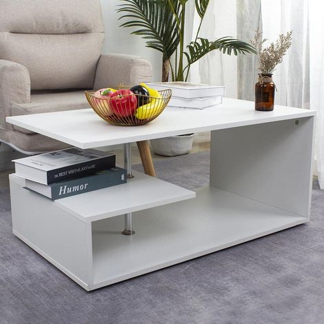 BAKAJI Tavolino da salotto bianco Soggiorno Caffe Porta PC Tavolo Salone Laterale Divano Doppio Ripiano e Struttura in Legno Design Moderno 41 x 91 x 52,6 cm Arredamento Casa Ufficio (1/5)