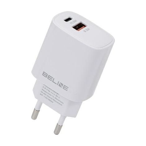 Beline Netzwerk-Ladegerät 1x USB-C + 1x USB 30W weiß (nur Stecker) PD 3.0 + QC 3.0 BLN2CW30 GaN (1/3)