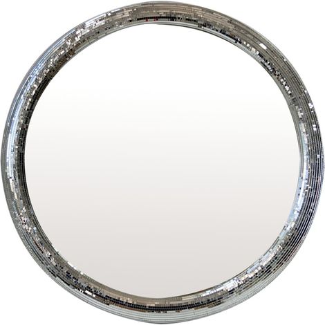 Grand Miroir disco XL forme ronde avec facettes coloris argent
