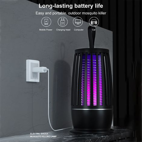 Ortviai Lampe anti-moustiques 2-en-1 avec lumière UV et choc électrique, rechargeable USB, silencieuse, pour intérieur/extérieur