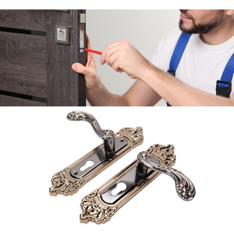 Cerraduras de puerta con llave – Juego completo de aluminio – Juego con 2 manillas universales silenciosas – Tamaño 228 mm – Negro (1/5)