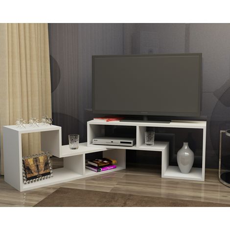 Meuble tv ajustable cubicco - design spécial pouvant passer de 120 cm à 180 cm (blanc)