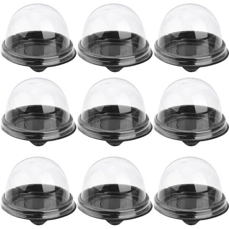 Boîte de 50 gâteaux de lune ronds soufflés au jaune d'œuf, en plastique transparent (noir)-50Pcs-Black