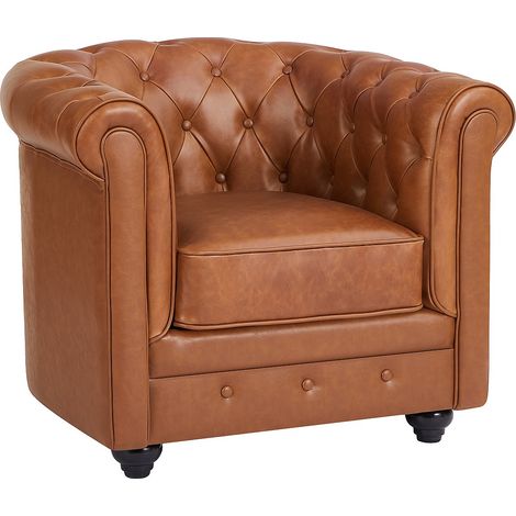 Fauteuil en cuir de vachette camel CHESTERFIELD