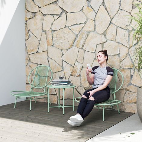 Bistro-Set 3-teilig aus Polyrattan Wetterfest Gartenmöbel Set mit Bistrotisch Muschelförmige Gartenstühlen Grün