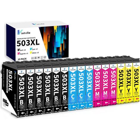 503XL Multipack Cartouche d'encre pour Epson 503 XL pour Epson Expression Home XP-5200 XP-5205 XP5200 XP5205 Workforce WF-2960 WF-2965 WF2960 WF2965 WF-2960DWF WF-2965DWF (Paquet de 15) (1/5)