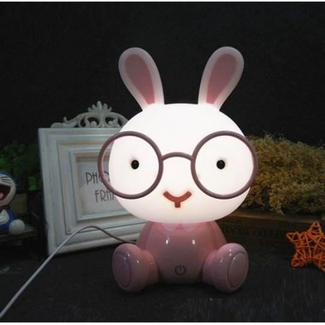 Lampe de table LED protection des yeux, veilleuse tactile lapin mignon avec lunettes, éclairage d'urgence pour chambre d'enfant, couleur rose (1/4)