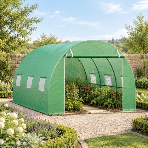 Bâche serre-tunnel 3x3 m PE anti-UV avec fenêtres OKMYHOME