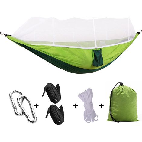 Moustiquaire légère extérieure 260x140cm, hamac camping anti-retournement, balance verte jaunâtre et vert noirâtre (filet blanc) (1/5)