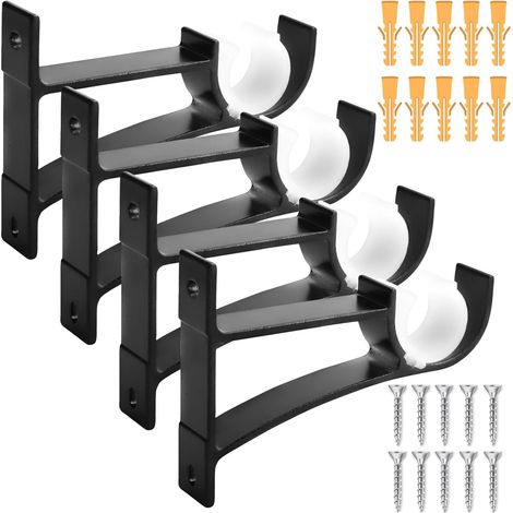 Wandhalterung für Gardinenstange, Set mit 4 robusten Montagehalterungen, inklusive Montagematerial, schwarz.