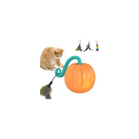 Pelota interactiva inteligente con resorte para gatos, 5,9 cm, naranja, ideal para jugar y entrenar en interiores. Funciona con cable USB. - Crezuo