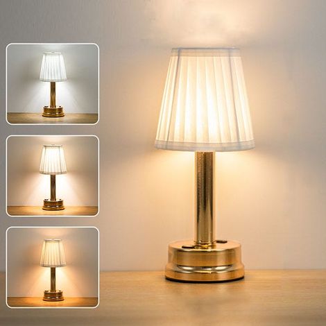 Goldene kabellose Tischlampe, dreifarbige Beleuchtung, tragbares Nachtlicht, Schlafzimmer-Licht, Schreibtisch-Dekoration, Café-LED-Licht