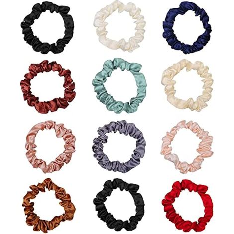 12 Élastiques à Cheveux en Satin pour Femmes et Filles, Bandeaux en Soie Élastiques Fins, Accessoires Cheveux Doux (1/5)