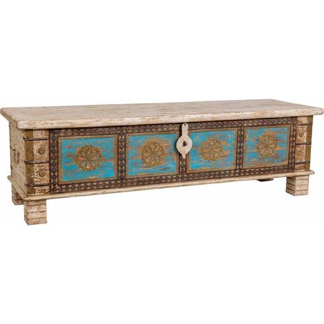 Baúl de madera artesanal blanco y azul 150x45x46h cm