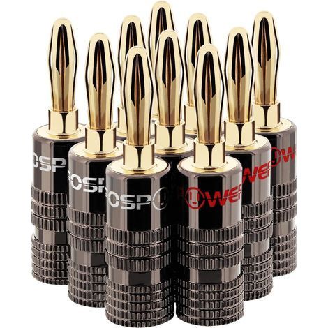 FosPower – Fiches Bananes Premium Plaquées Or 24K avec Double Vis – Connecteurs pour HiFi, Haut-Parleurs, Amplificateurs & Home Cinéma – Lot de 10 (1/5)