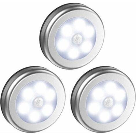Set di 3 luci notturne automatiche wireless con sensore di movimento PIR per uso esterno e interno, con 6 LED per scale, armadi e ripostigli.