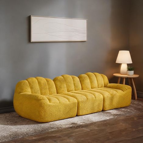 Canapé modulable jaune en polaire granulée 4 places coloris jaune (1/5)