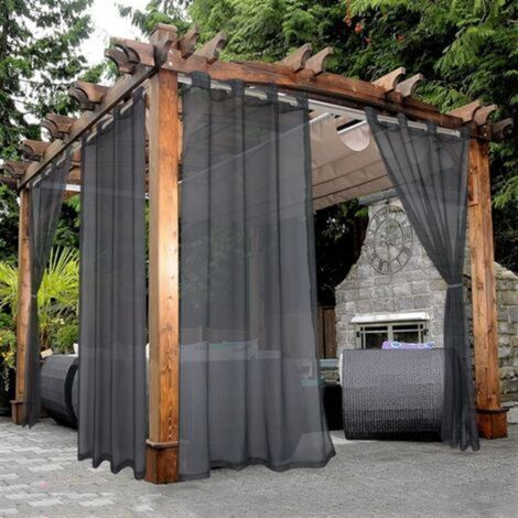 Transparente Outdoor-Gardinen für Terrasse, wasserdicht – 2-teilig mit Ösen, für Wohnzimmer, Schlafzimmer, Veranda, Pergola, Gartenhaus, 132 x 213 cm, schwarz (1/4)
