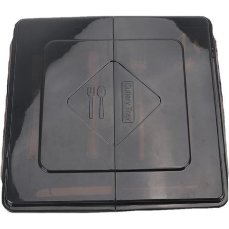 bandeja de plástico para cubiertos, 5 compartimentos antideslizantes, tapa transparente, para cajón y encimera de cocina. (1/5)