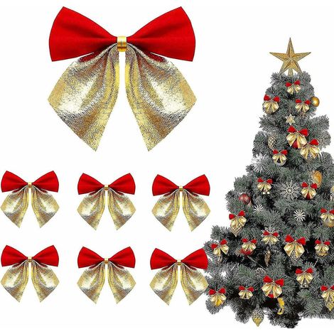 Nœuds de Noël dorés, petits nœuds de Noël à paillettes, décorations de Noël avec nœud. (1/5)