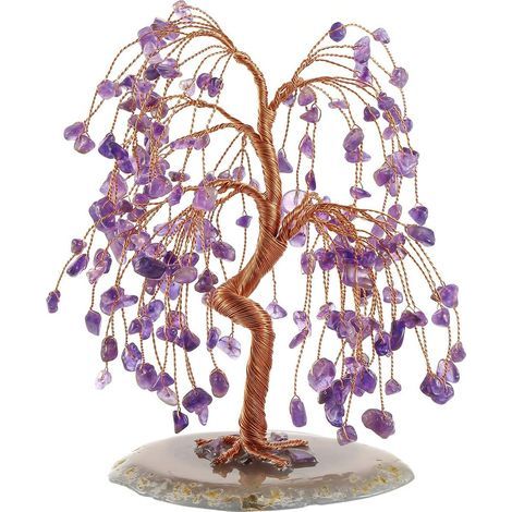 Natürlicher violetter Kristall – Therapeutischer Quarzbaum – Silberner Baum aus rollenden Steinen – Geometrischer Sockel aus Manaus-Scheiben – Feng-Shui-Dekoration – Innendekoration (1/5)