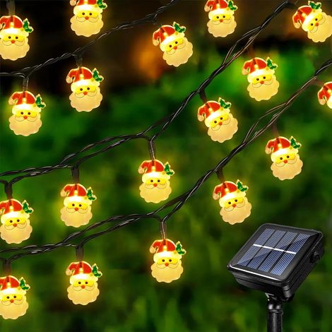 Guirlande lumineuse de Noël solaire de 6,5 mètres, 30 LED, motif Père Noël, guirlande lumineuse étanche, guirlande lumineuse d'extérieur. (1/5)
