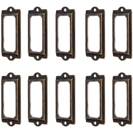 50 portaetiquetas de metal de bronce vintage de 60 x 17 mm para estanterías, cajones y armarios.