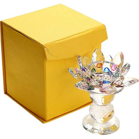 Bougeoir en cristal en forme de lotus de 11,5 cm avec base en verre, support pour bougie chauffe-plat et coffret cadeau. (1/5)