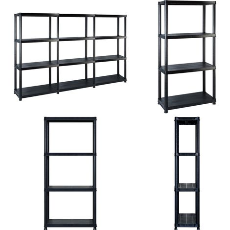 Vidaxl – Étagère de rangement 4 niveaux 183x30,5x130 cm en plastique noir – Charge max 25 kg par niveau – Design compact pour petits espaces (1/5)