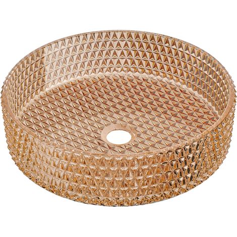 Lavabo à poser en verre Mexen Aura 39 x 39 cm, or rose - 24013968 (1/5)