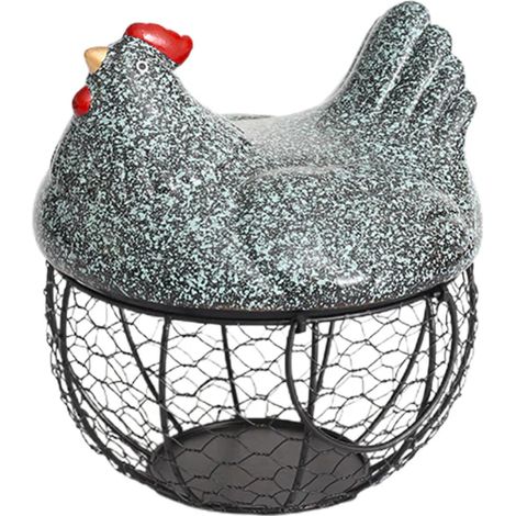 Panier à œufs en céramique décoratif, organisateur en fer créatif pour rangement d'œufs, fruits et divers, idéal maison, bleu et noir, élégant et pratique.