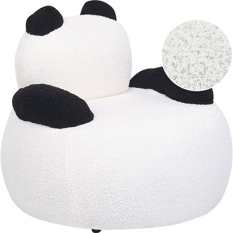 Silla animales tapicería bouclé diseño sillón forma panda con reposabrazos afelpado muebles infantil para niños blanco y negro Viby