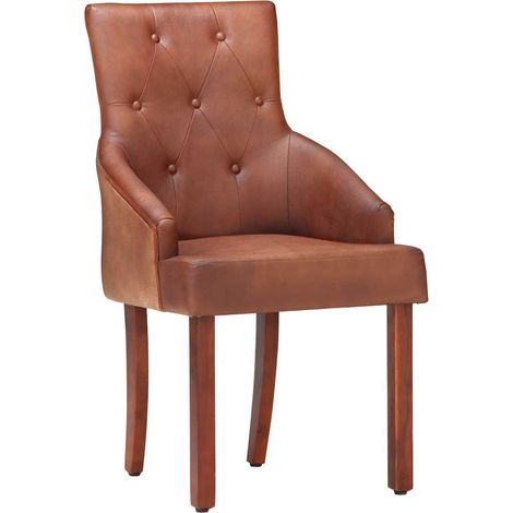 Maison Exclusive - Chaises à manger lot de 4 marron cuir de chèvre véritable (1/5)