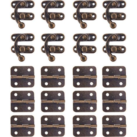 Lot de 60 mini charnières et 30 loquets à crochet droit antique, avec vis de montage – Bronze (1/5)