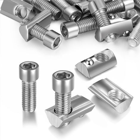 Lot de 30 rainures M6 - Rainure 8 - Série 40 - Profilé en aluminium - 40 x 40 mm - Écrou coulissant en acier au carbone nickelé avec boule à ressort - Pour imprimante 3D - CNC - Avec (1/5)