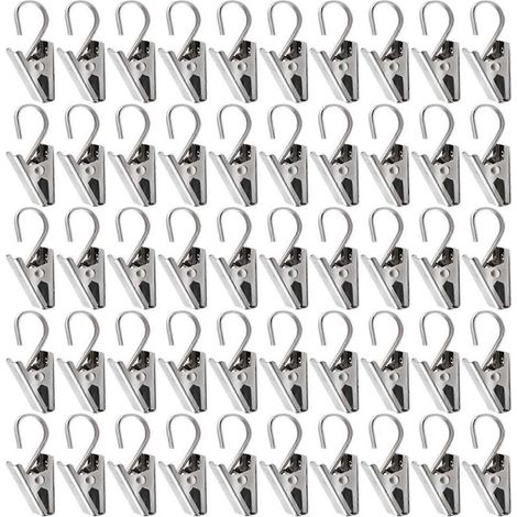 50 pinces à rideaux en acier inoxydable avec crochet pour photos, décoration intérieure et extérieure, fêtes. (1/5)