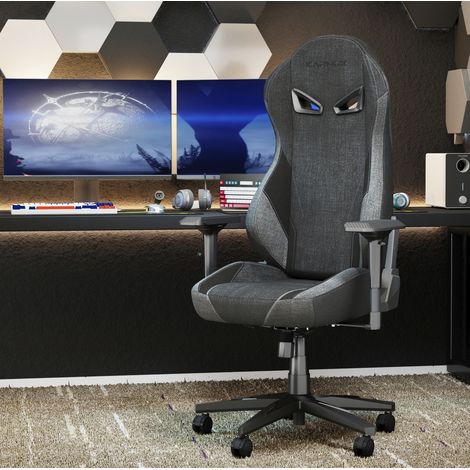 Fauteuil gaming ergonomique 60 x 53 x 132 cm gris foncé, tissu, inclinable 155°, MEUBLIV (1/5)